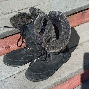 Lands' End Black Winter Boots with Fur Lining Size 7.5.